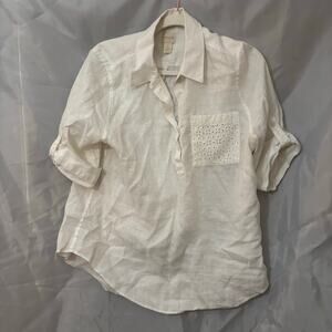 Chico’s Women’s Size 1 (Medium) No Iron White Eyelet Pocket Blouse